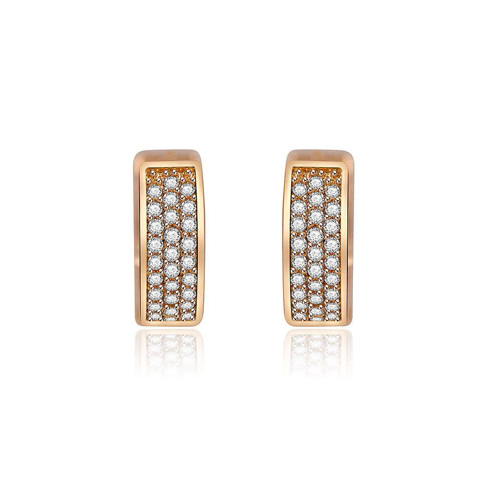 Wide Pave Set Rose Gold Huggie Earrings